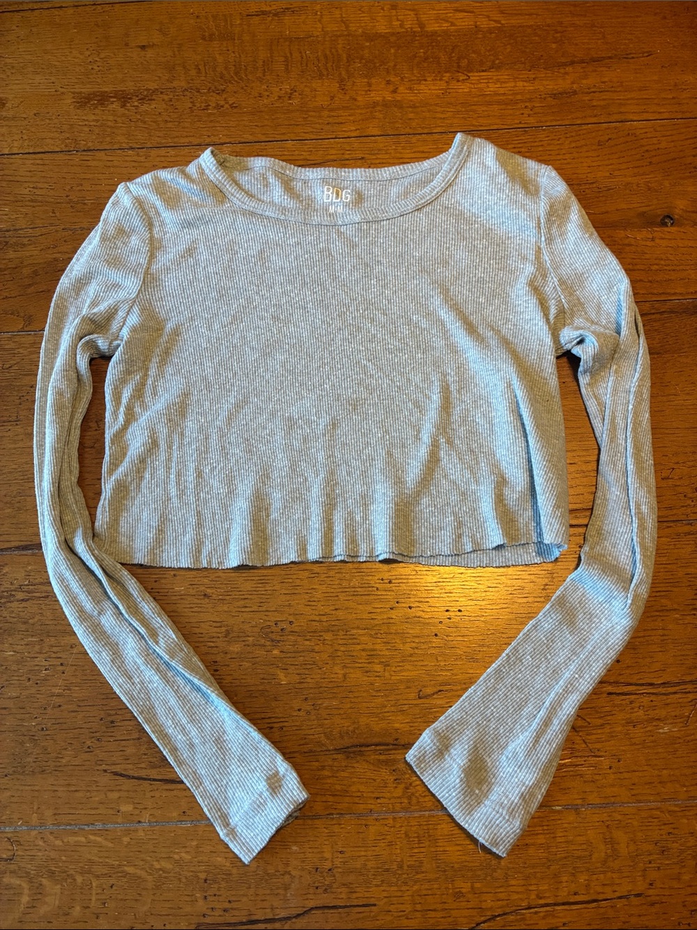 BDG Light Gray Ribbed Long Sleeve Crop Top